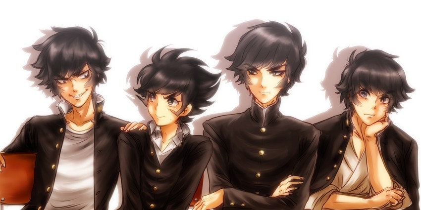 fudou akira, nagare ryoma, kabuto kouji, and saotome mondo (getter robo and 5 more) drawn by kinako_(nurupoga)