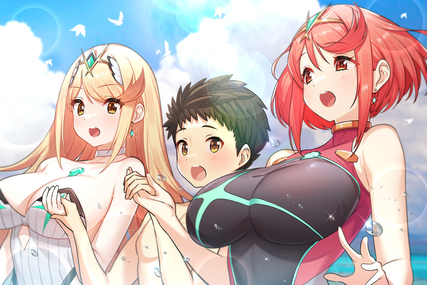pyra, mythra, and rex (xenoblade chronicles and 1 more) drawn by green322