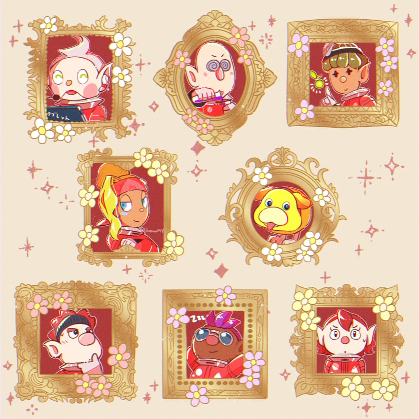 rescue officer, oatchi, shepherd, collin, dingo, and 3 more (pikmin and 1 more) drawn by fukkatsu_no_maya