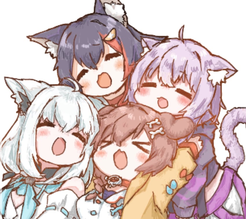 shirakami fubuki, nekomata okayu, ookami mio, and inugami korone (hololive) drawn by mameda10u