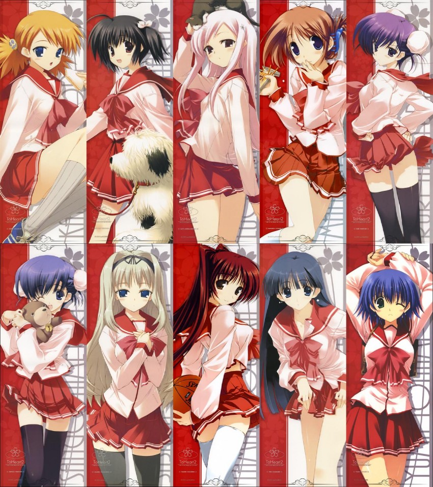 kousaka tamaki, komaki manaka, yuzuhara konomi, kusugawa sasara, lucy maria misora, and 6 more (to heart and 3 more) drawn by amazuyu_tatsuki, kawata_hisashi, mitsumi_misato, and nakamura_takeshi