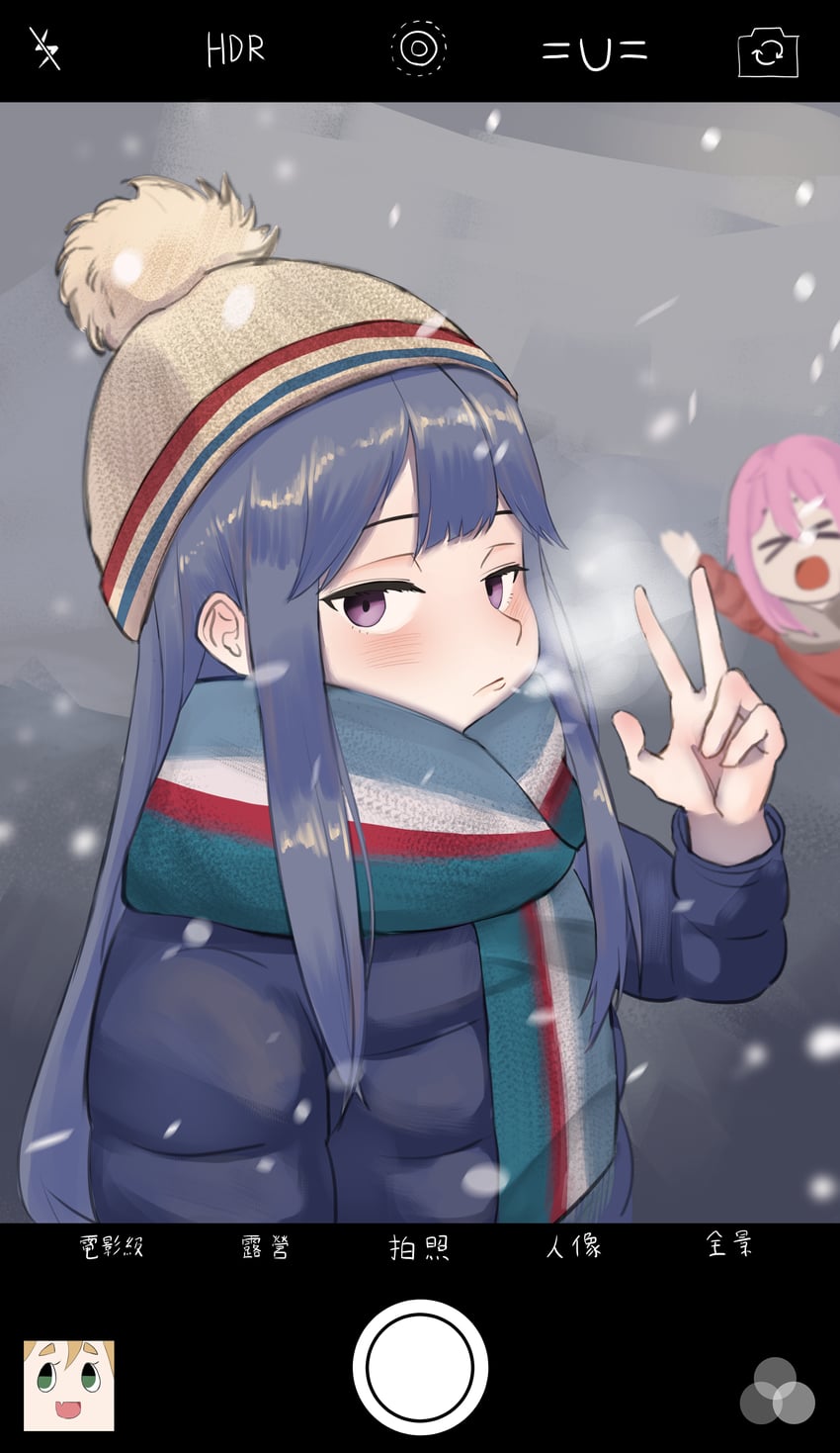 shima rin, kagamihara nadeshiko, and inuyama aoi (yurucamp) drawn by riceball_sama