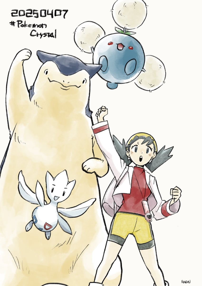 kris, typhlosion, jumpluff, and togetic (pokemon and 1 more) drawn by nanndana