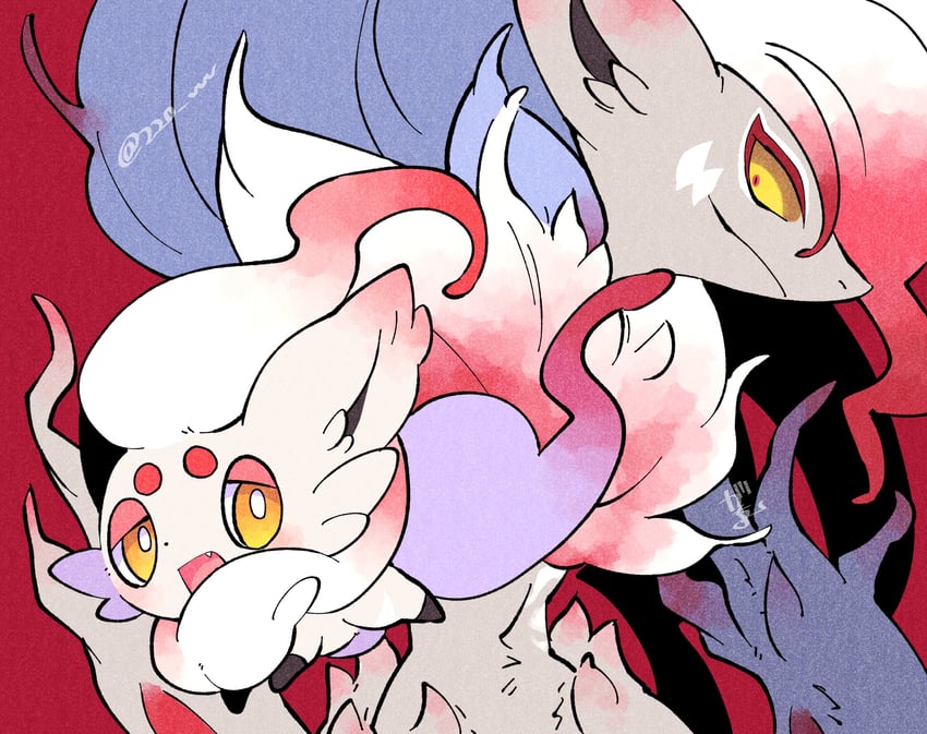 hisuian zorua and hisuian zoroark (pokemon) drawn by gacho_(220_vvv)