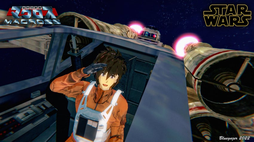 ichijou hikaru, r2-d2, and rebel pilot (macross and 4 more) drawn by jehuty001