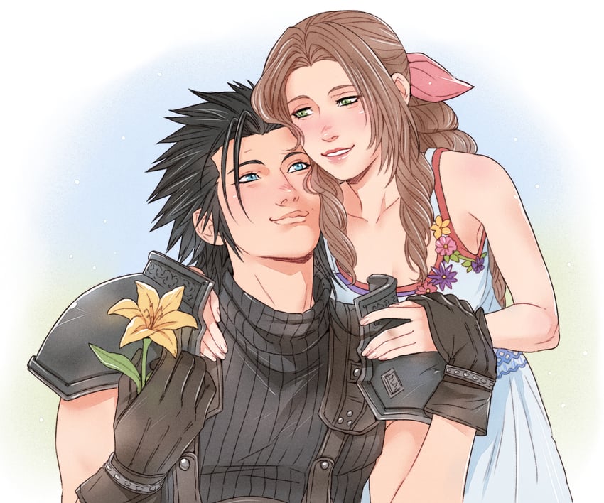 aerith gainsborough and zack fair (final fantasy and 2 more) drawn by crylin6