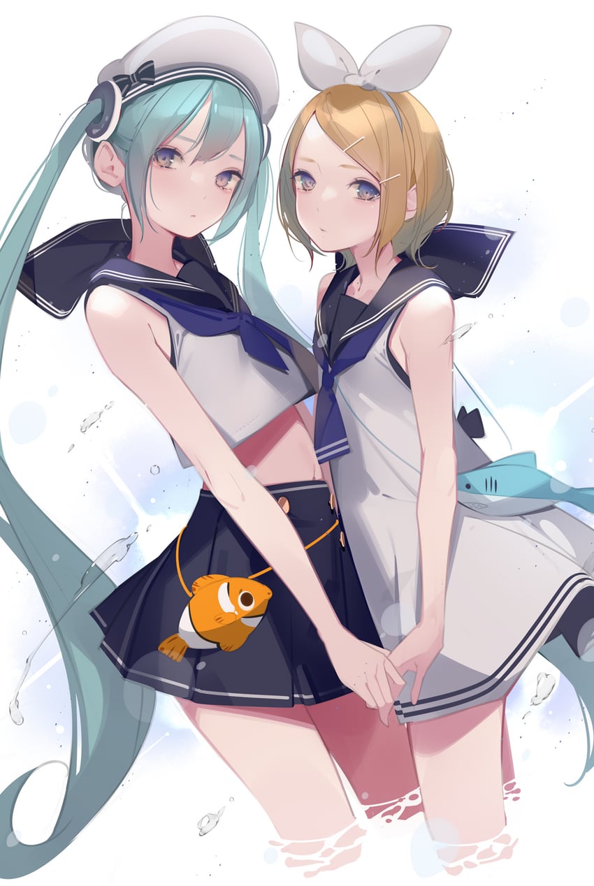 hatsune miku and kagamine rin (vocaloid) drawn by ama_mitsuki