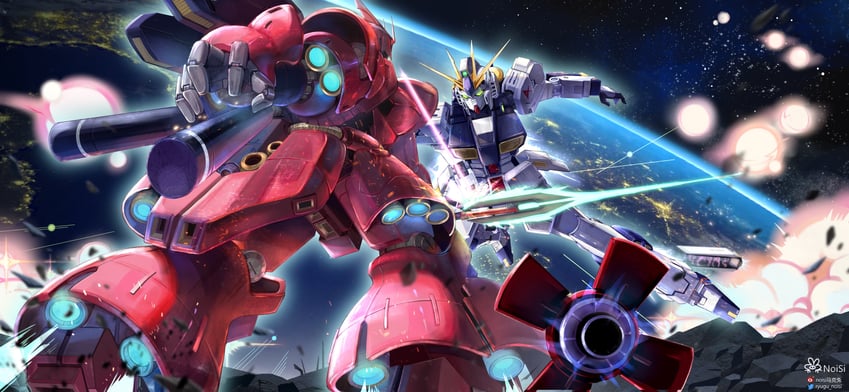 nu gundam and sazabi (gundam and 1 more) drawn by noisi