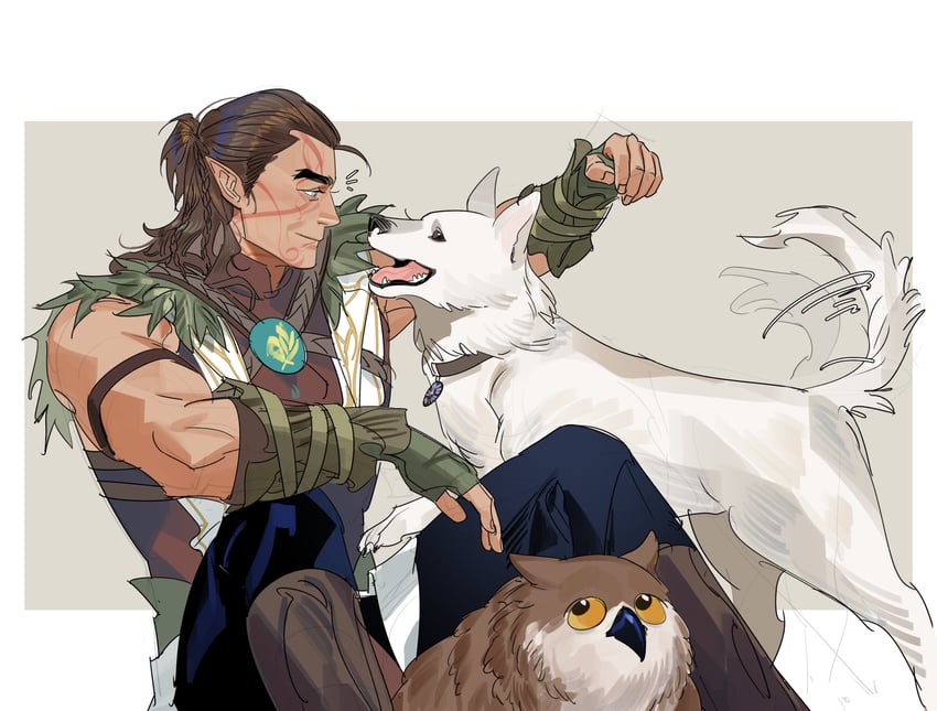 halsin and owlbear (dungeons & dragons and 2 more) drawn by greensalad350