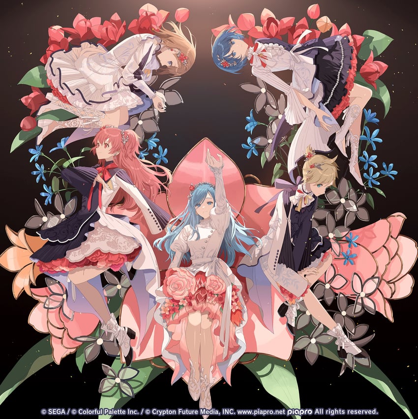 kagamine len, hanasato minori, kiritani haruka, momoi airi, hinomori shizuku, and 1 more (vocaloid and 1 more) drawn by okazaki_oka