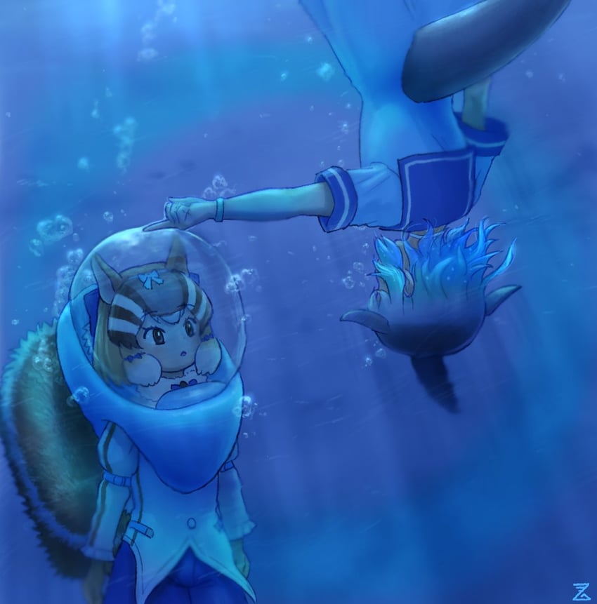 siberian chipmunk and common bottlenose dolphin (kemono friends and 1 more) drawn by imnim_leef