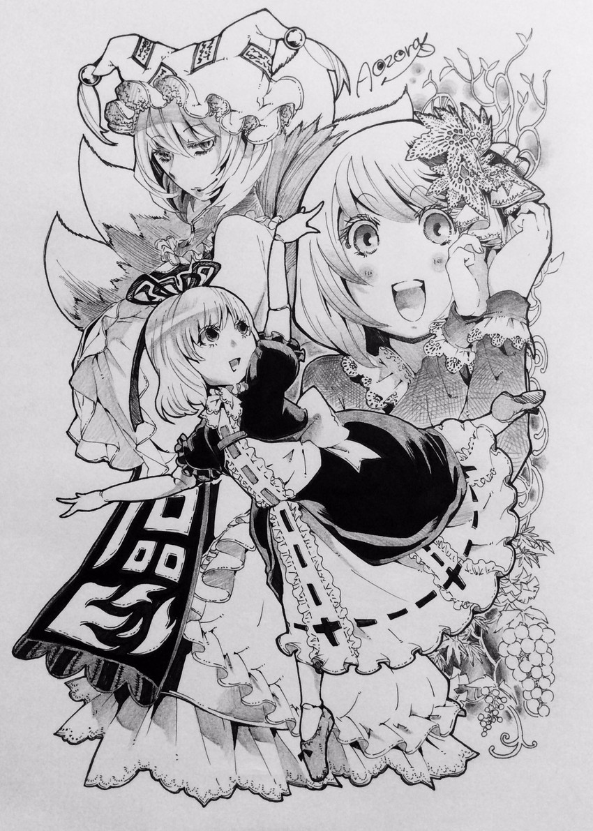 yakumo ran, aki shizuha, and medicine melancholy (touhou) drawn by aozora_taf