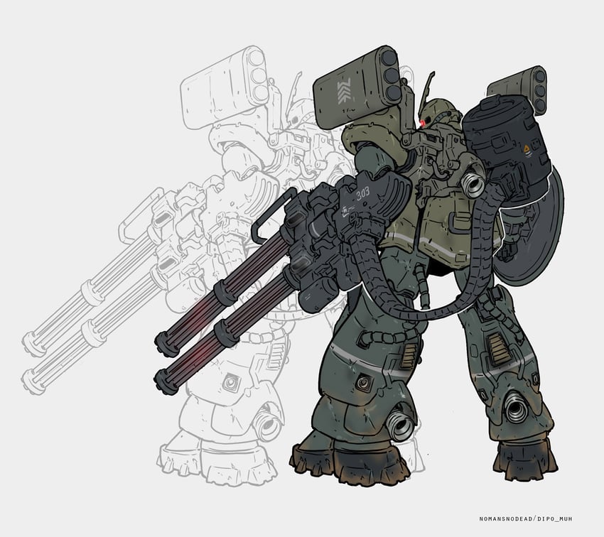zaku ii and zaku ii s (gundam) drawn by nomansnodead