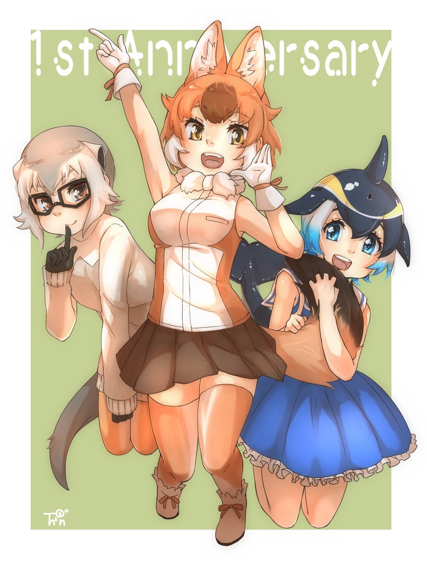 dhole, common dolphin, and meerkat (kemono friends and 1 more) drawn by thin_(suzuneya)