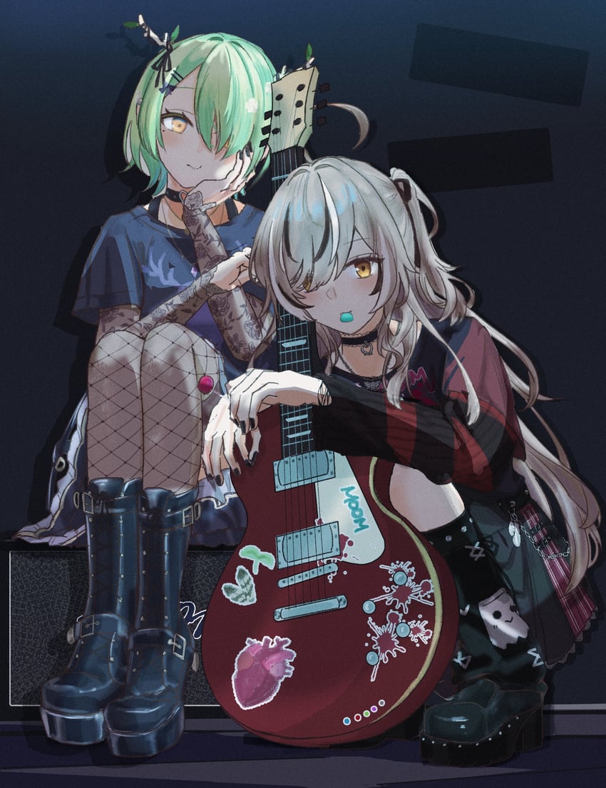 nanashi mumei, ceres fauna, friend, and sapling (hololive and 1 more) drawn by sytiny
