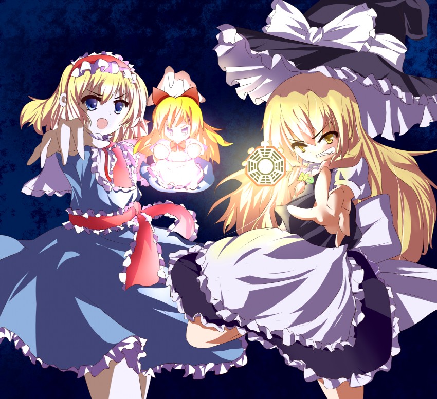 kirisame marisa, alice margatroid, and shanghai doll (touhou) drawn by nunua