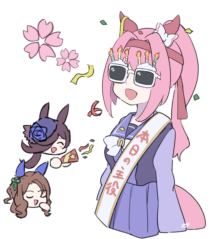 rice shower, king halo, and haru urara (umamusume) drawn by nazmocha