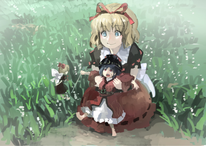sukuna shinmyoumaru, medicine melancholy, and su-san (touhou) drawn by ichiba_youichi