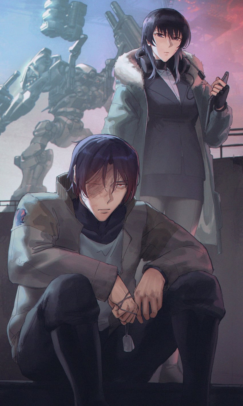 nightfall, raven, and raven's operator (armored core and 1 more) drawn by dangodes