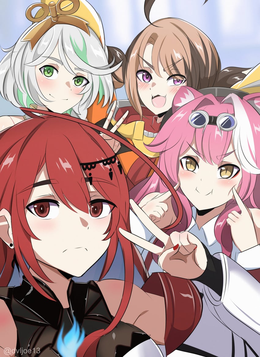 raora panthera, gigi murin, cecilia immergreen, and elizabeth rose bloodflame (hololive and 1 more) drawn by dvljoe