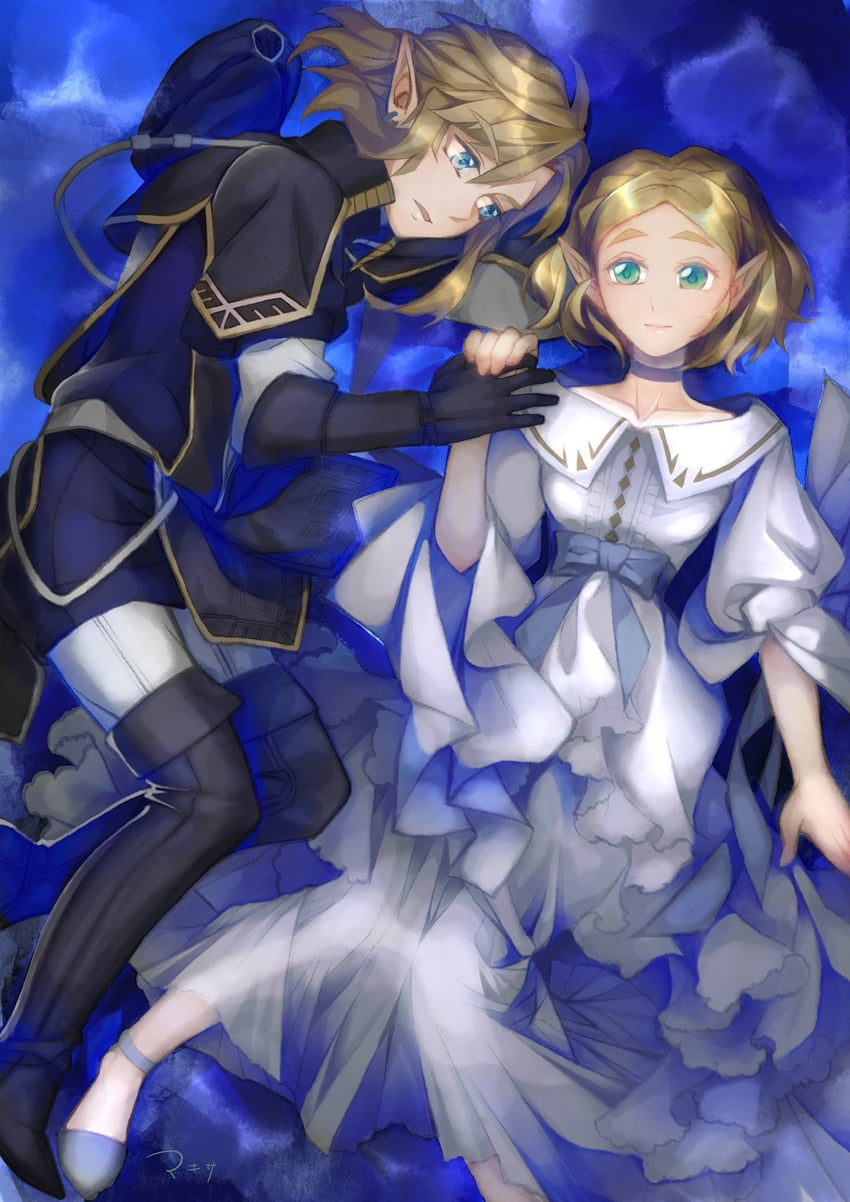 link and princess zelda (the legend of zelda and 1 more) drawn by pleiades_pleiades