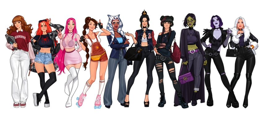 raven, starfire, hermione granger, ahsoka tano, azula, and 5 more (marvel and 8 more) drawn by olena_minko