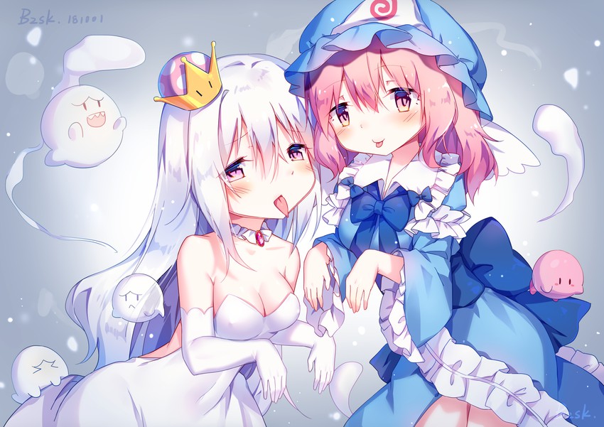 saigyouji yuyuko, kirby, princess king boo, and boo (touhou and 4 more) drawn by baozishark