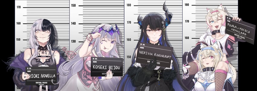 shiori novella, nerissa ravencroft, fuwawa abyssgard, mococo abyssgard, and koseki bijou (hololive and 1 more) drawn by qtaro_(qtaro_14)