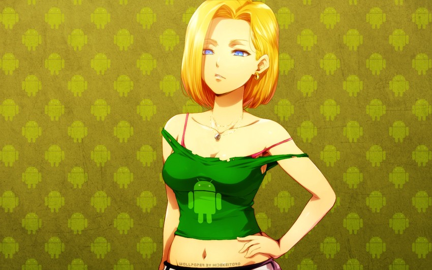 android 18 (dragon ball and 2 more) drawn by hairu and hidekeitaro