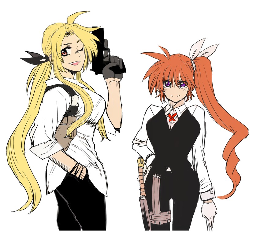 fate testarossa and takamachi nanoha (lyrical nanoha and 1 more) drawn by matsuri_kyuuta