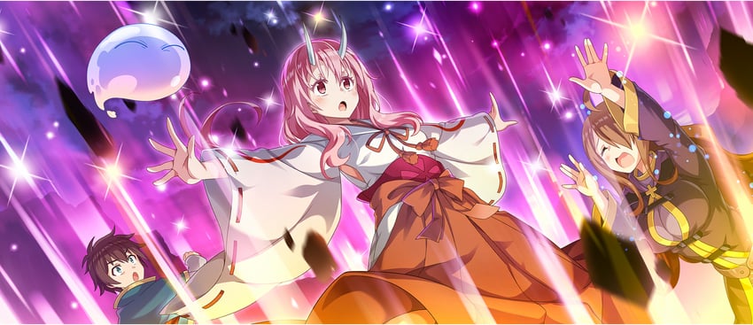 satou kazuma, rimuru tempest, wiz, and shuna (kono subarashii sekai ni shukufuku wo! and 2 more)