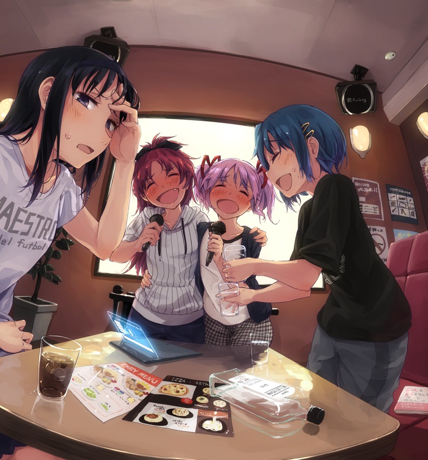 akemi homura, kaname madoka, miki sayaka, and sakura kyoko (mahou shoujo madoka magica and 1 more) drawn by ryuunosuke_(luckyneco)