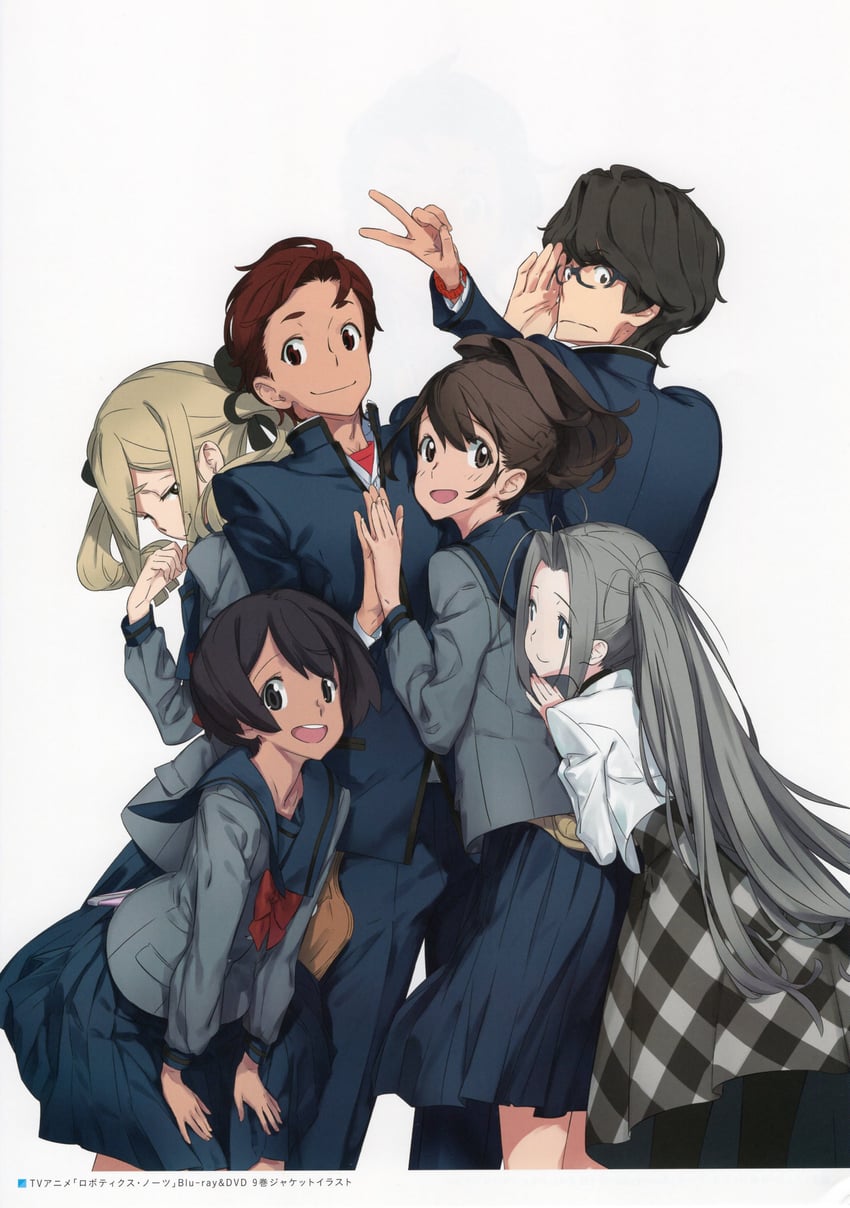 senomiya akiho, koujiro frau, yashio kaito, daitoku junna, yukifune airi, and 1 more (robotics;notes) drawn by fukuda_tomonori