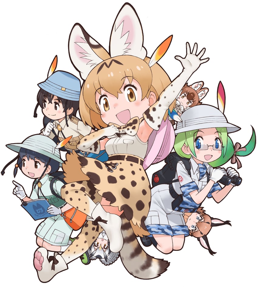 serval, northern white-faced owl, captain, dhole, caracal, and 1 more (kemono friends and 1 more) drawn by yoshizaki_mine