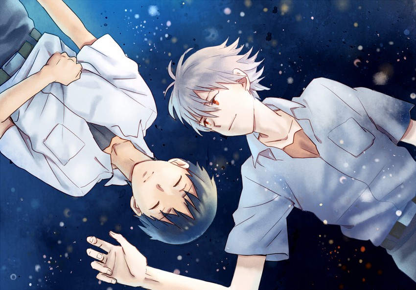 ikari shinji and nagisa kaworu (neon genesis evangelion and 2 more) drawn by batako