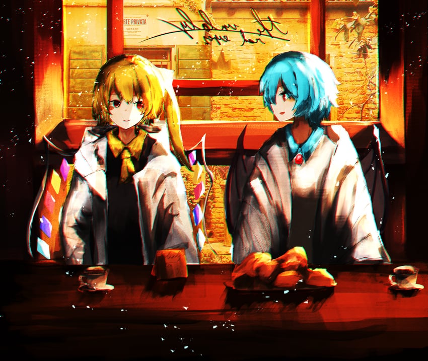 remilia scarlet and flandre scarlet (touhou) drawn by nekoya_shiki_(cathouseshiki)