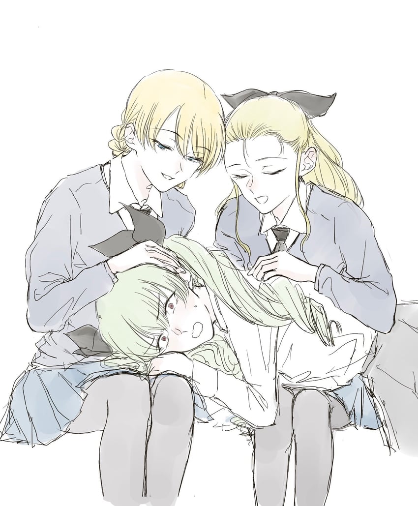 darjeeling, anchovy, and assam (girls und panzer) drawn by anmitsu_sd