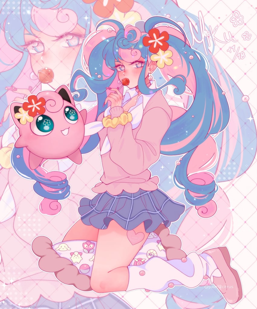 hatsune miku, jigglypuff, and fairy miku (pokemon and 2 more) drawn by j2citrus