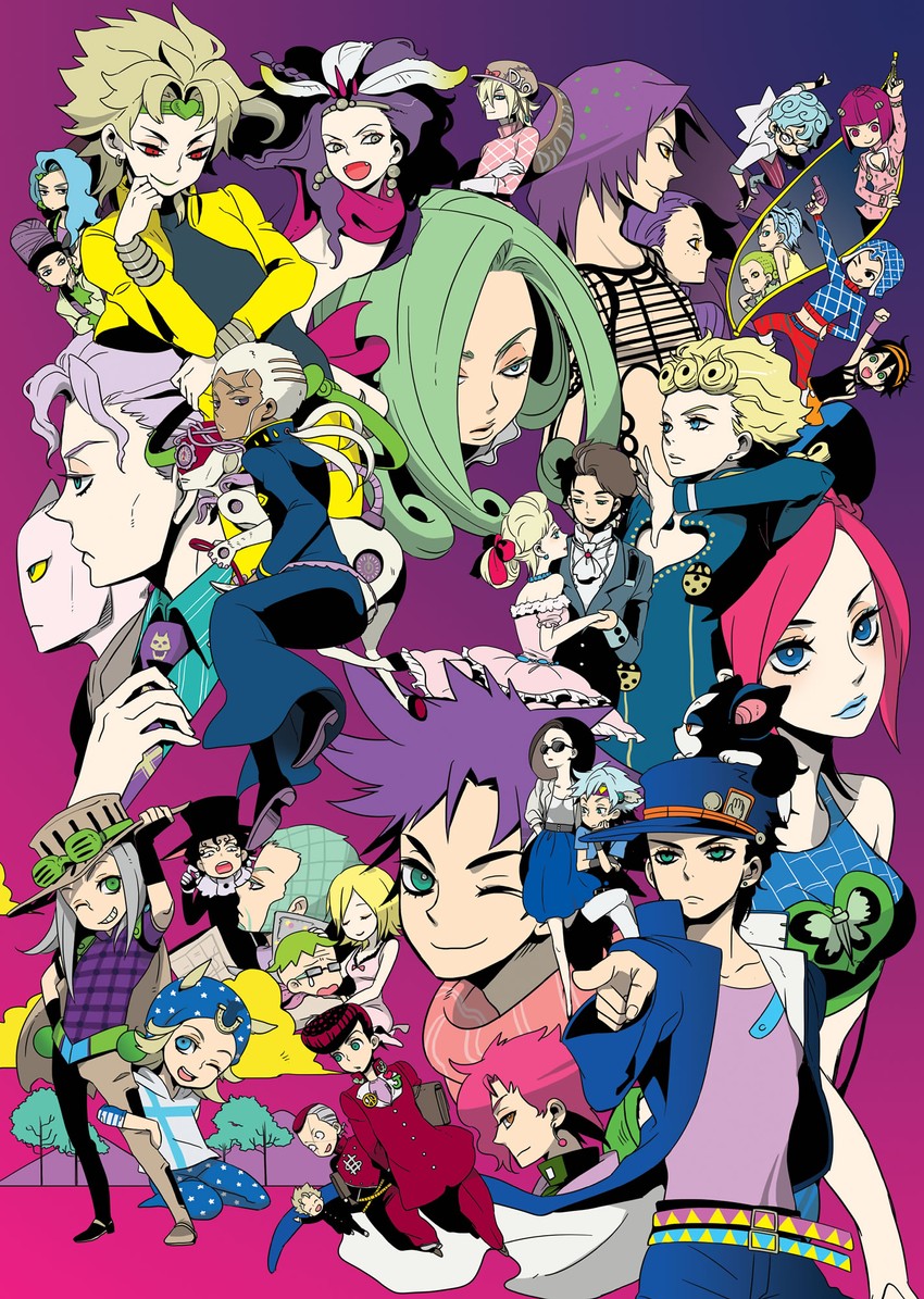joseph joestar, kujo jotaro, dio brando, caesar anthonio zeppeli, kujo jolyne, and 32 more (jojo no kimyou na bouken and 7 more) drawn by katori_(katokichi)