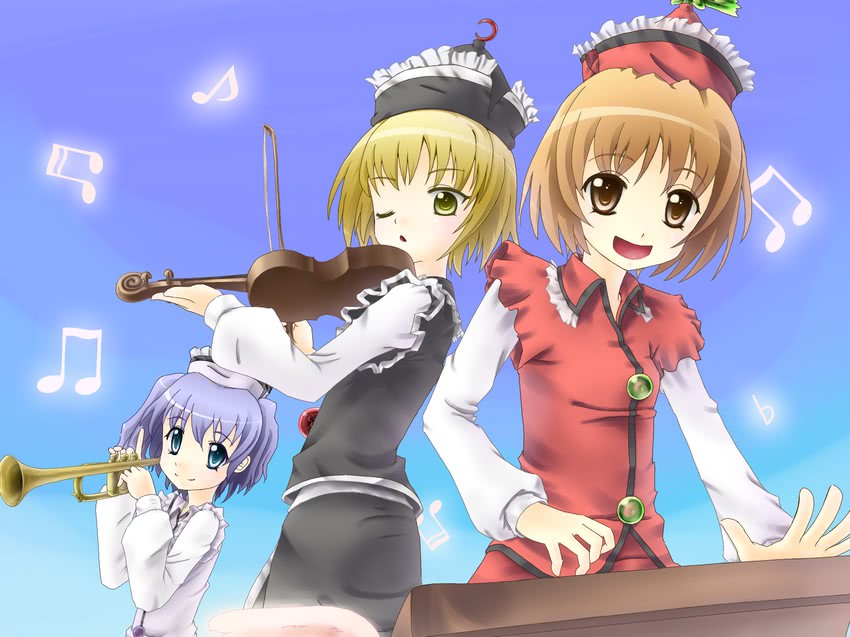 lunasa prismriver, merlin prismriver, and lyrica prismriver (touhou) drawn by samuraiguchi