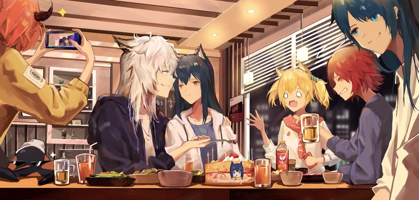 texas, lappland, exusiai, mostima, sora, and 2 more (arknights) drawn by senkane