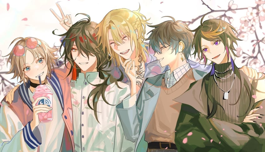 ike eveland, vox akuma, luca kaneshiro, mysta rias, and shu yamino (nijisanji and 1 more) drawn by hannhi_1005