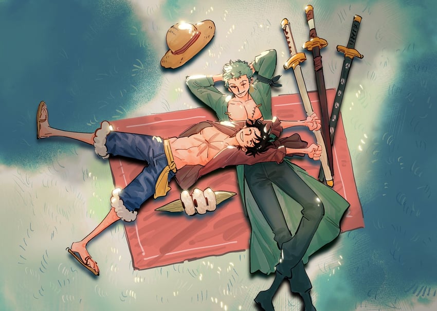 monkey d. luffy and roronoa zoro (one piece) drawn by sharktopus202