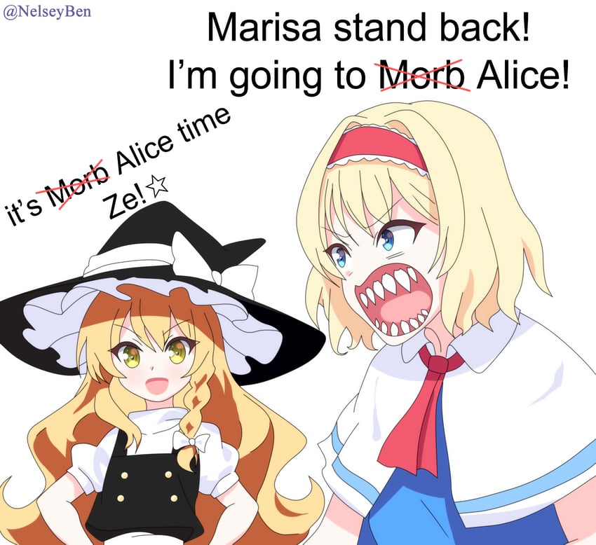 kirisame marisa and alice margatroid (touhou and 6 more) drawn by bnelsey