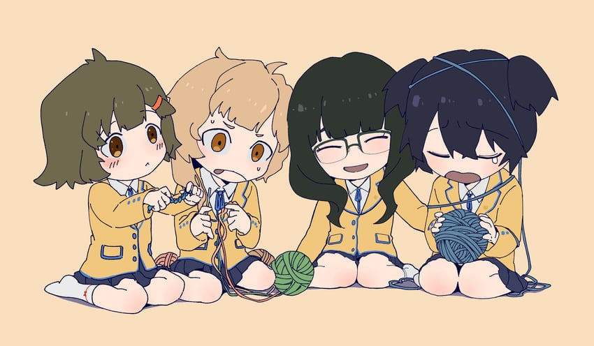 kuroi mato, takanashi yomi, koutari yuu, and izuriha kagari (black rock shooter) drawn by you92