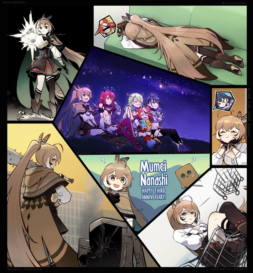 ouro kronii, nanashi mumei, hakos baelz, ceres fauna, irys, and 1 more (hololive and 1 more) drawn by guoo