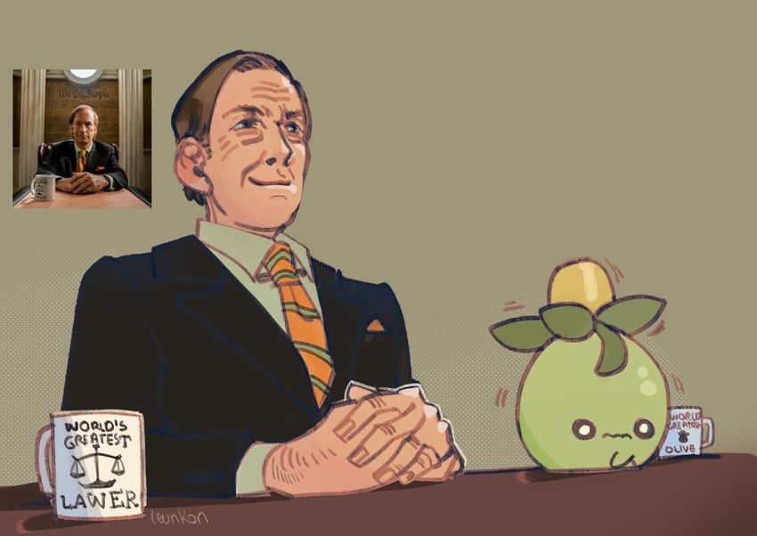 smoliv, saul goodman, and bob odenkirk (pokemon and 2 more) drawn by leunkon