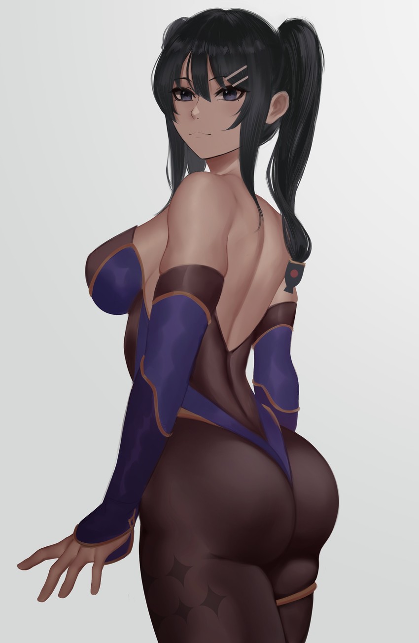 mona and sakurajima mai (genshin impact and 1 more) drawn by zaki_(zaki_btw)
