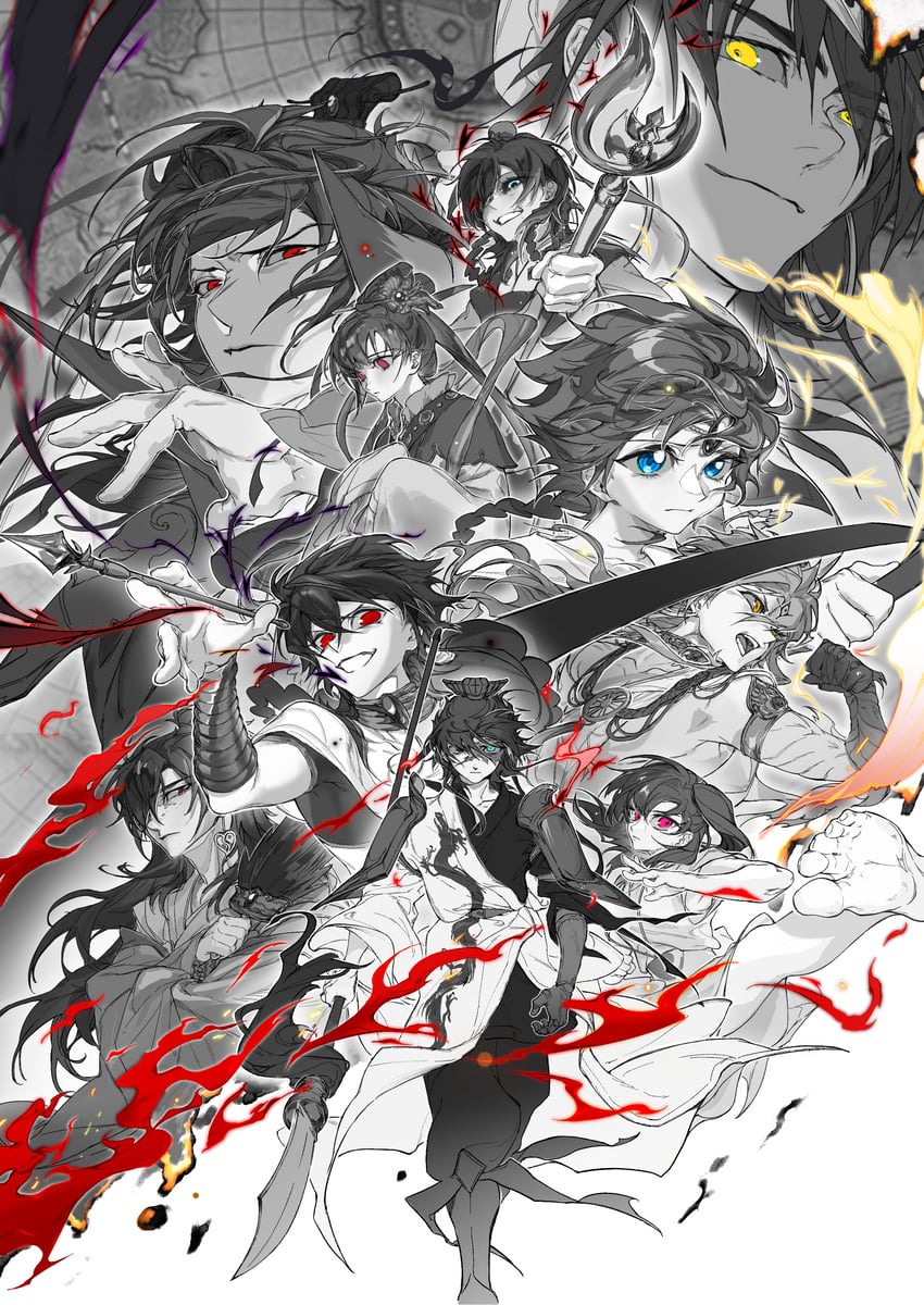 morgiana, aladdin, alibaba saluja, judal, ren kougyoku, and 5 more (magi the labyrinth of magic) drawn by qing727786