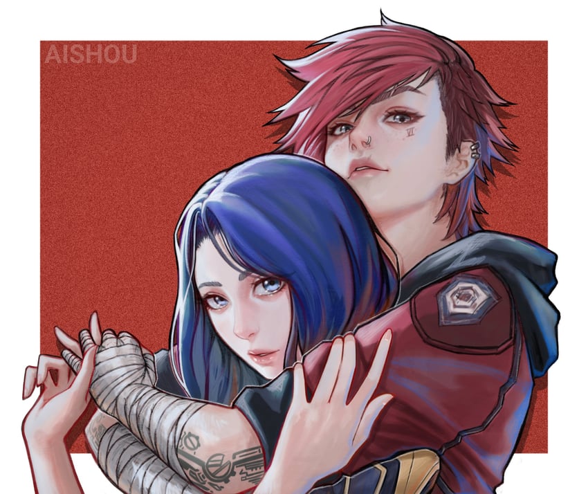 vi, caitlyn, arcane vi, and arcane caitlyn (league of legends and 1 more) drawn by ai_shou